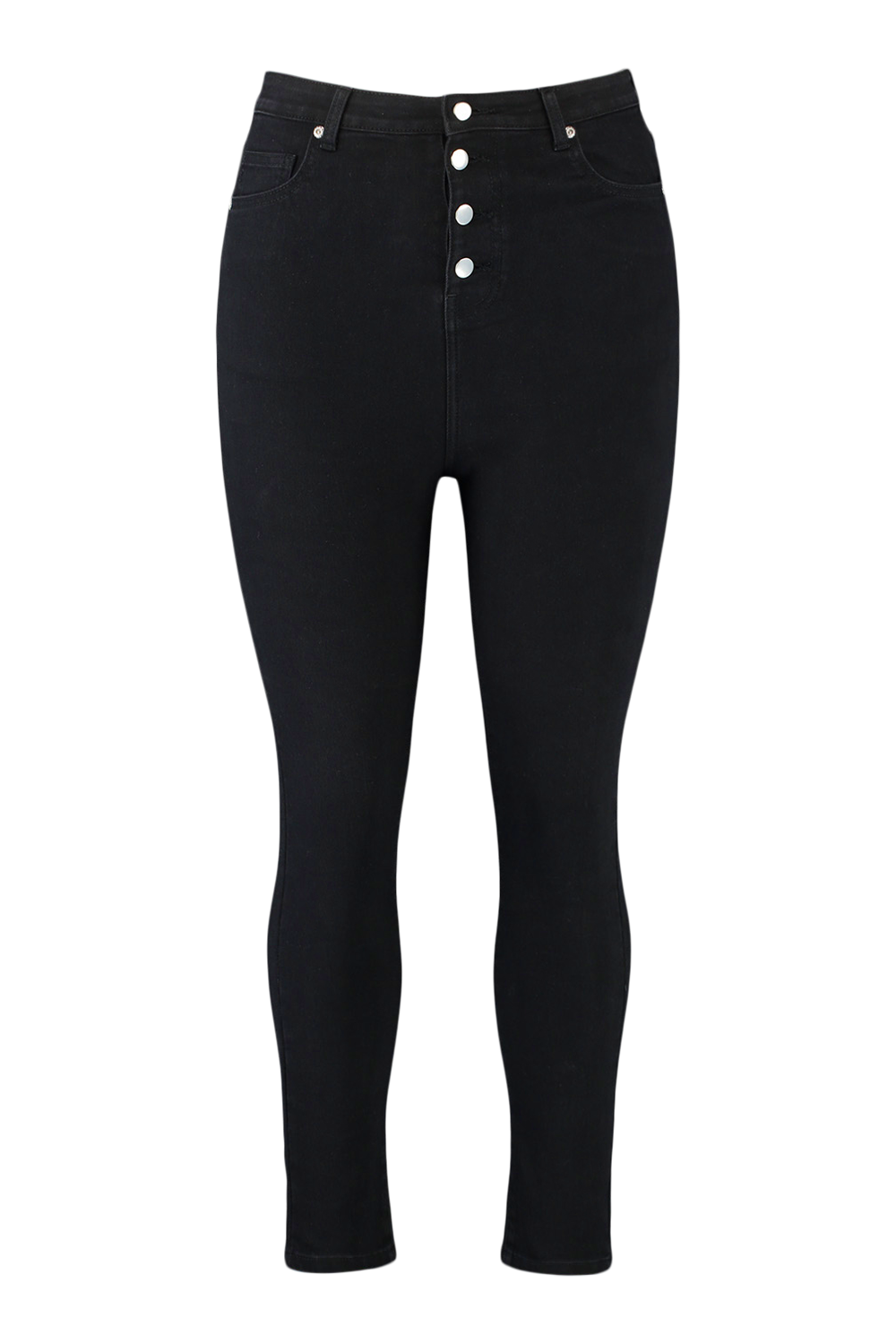 High Waisted Jeans Button Front for Women Stretch Denim Black