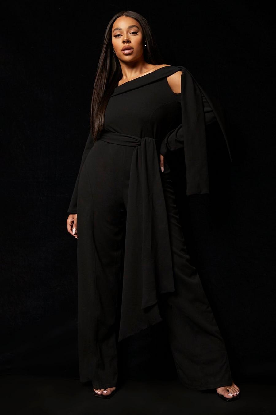 Black La'Tecia Plus - One shoulder-jumpsuit med knytdetalj image number 1