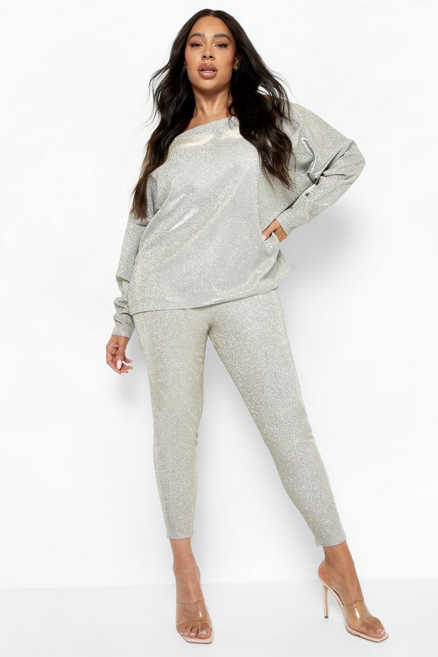 Silver Plus Shimmer Slouchy Top And Legging Co-ord image number 1