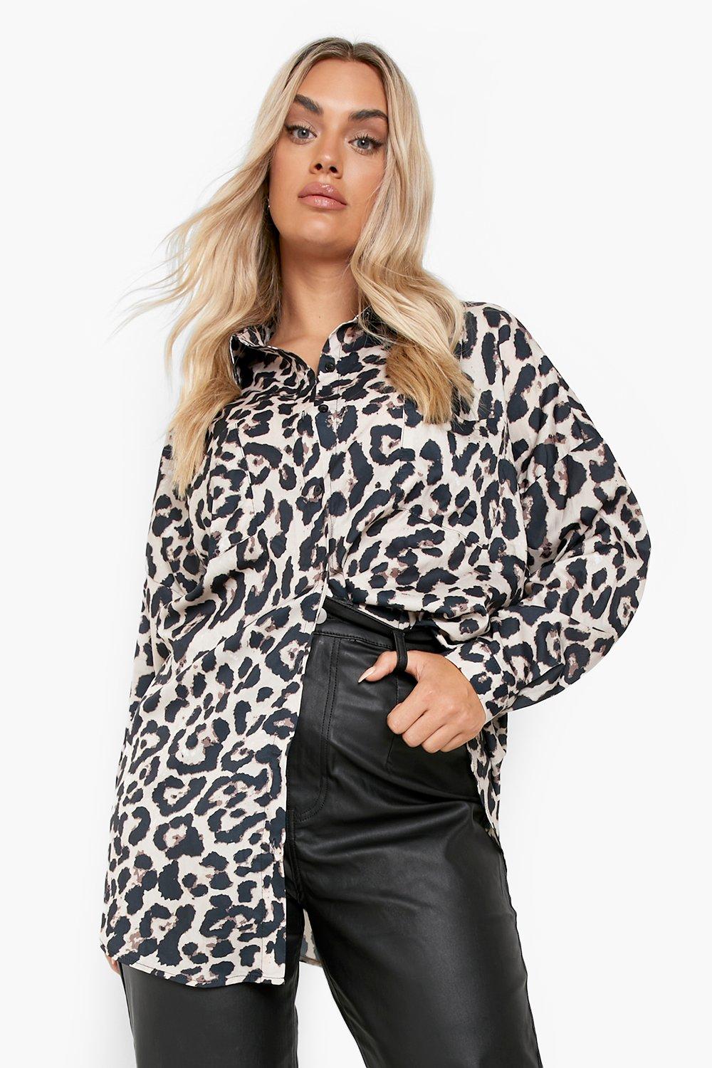 black leopard print satin oversized shirt