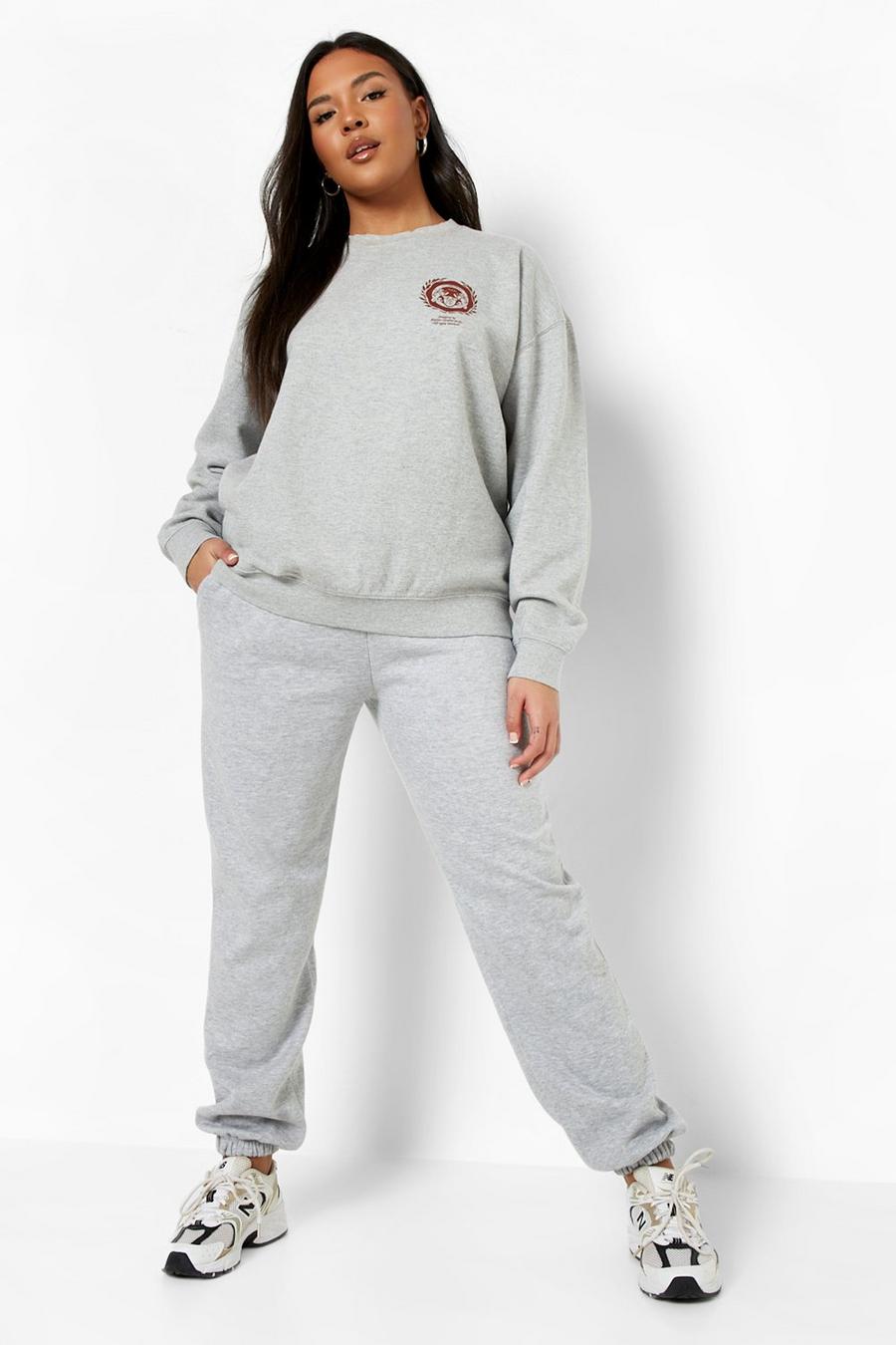 Felpa Plus Size Ofcl con stampa frontale, Grey marl grigio image number 1