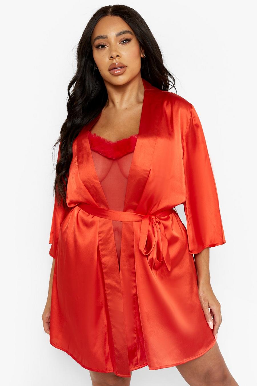 Vestaglia Plus Size in raso stile kimono, Red image number 1