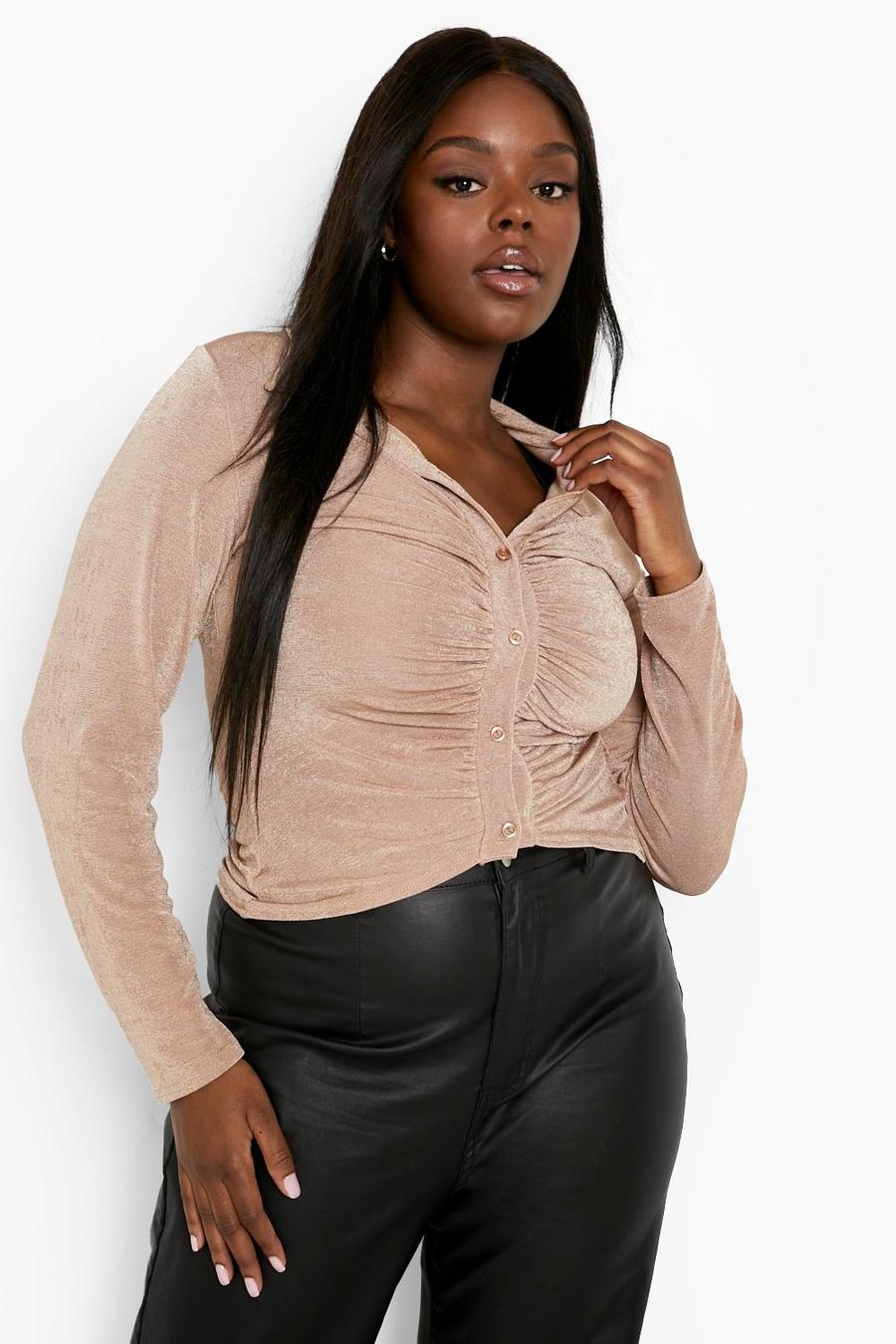 Mocha Plus Slinky Ruched Long Sleeve Top image number 1