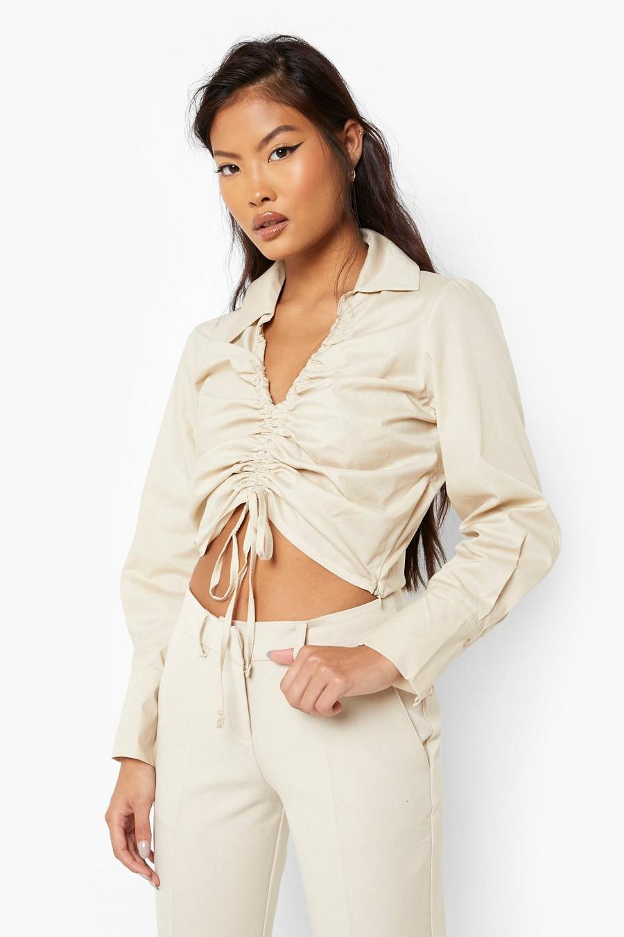 Stone Petite Ruched Plunge Shirt image number 1