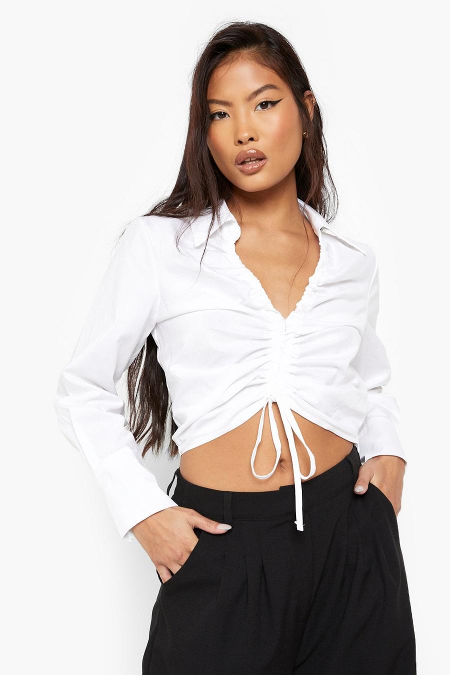 White Petite Ruched Plunge Shirt image number 1
