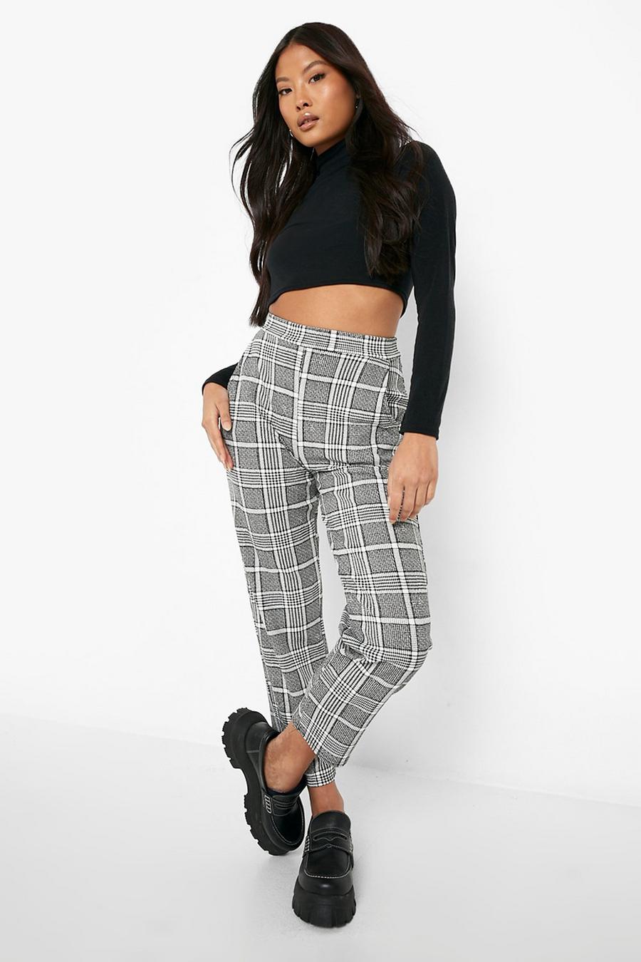 Grey Petite Mono Check Tapered Trouser image number 1