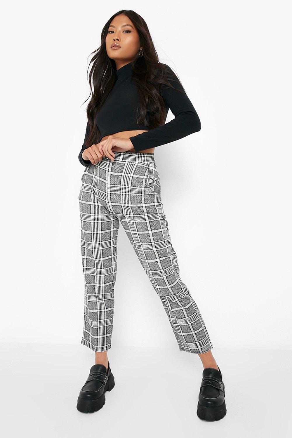 Women's Petite Checked Tapered Trouser