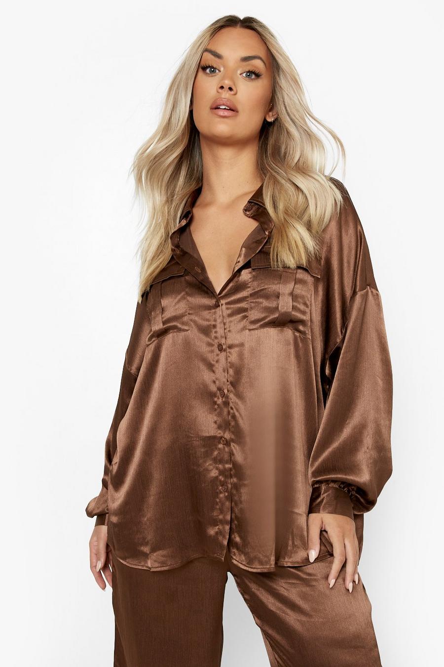 Chocolate Plus Textured Satin Relaxed Fit Shirt image number 1