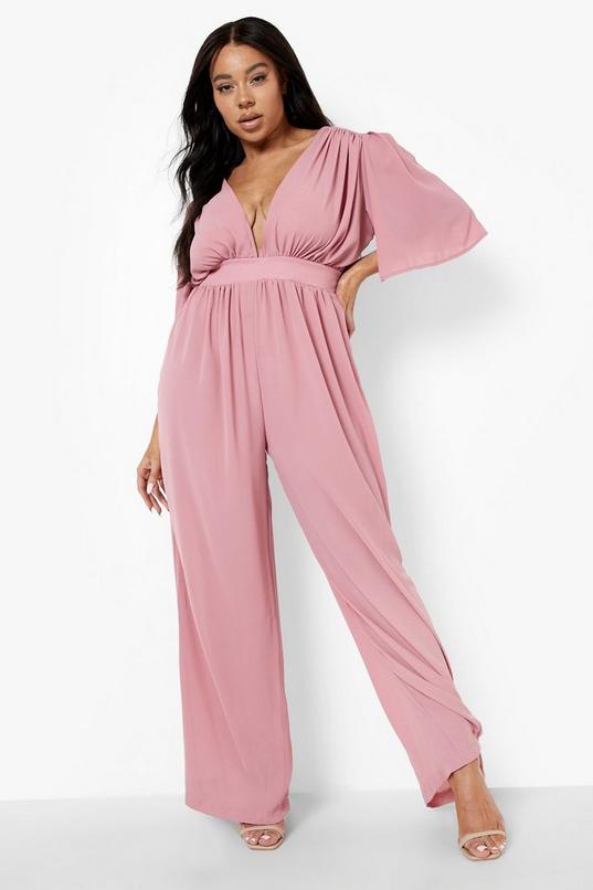 Boohoo Tall Belted Angel Sleeve Jumpsuit in Stone Natural Womens Clothing Jumpsuits and rompers Full-length jumpsuits and rompers 