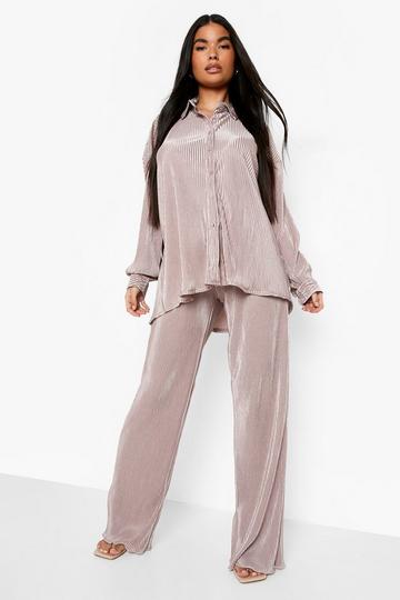 Petite Plisse Wide Leg Broek silver grey