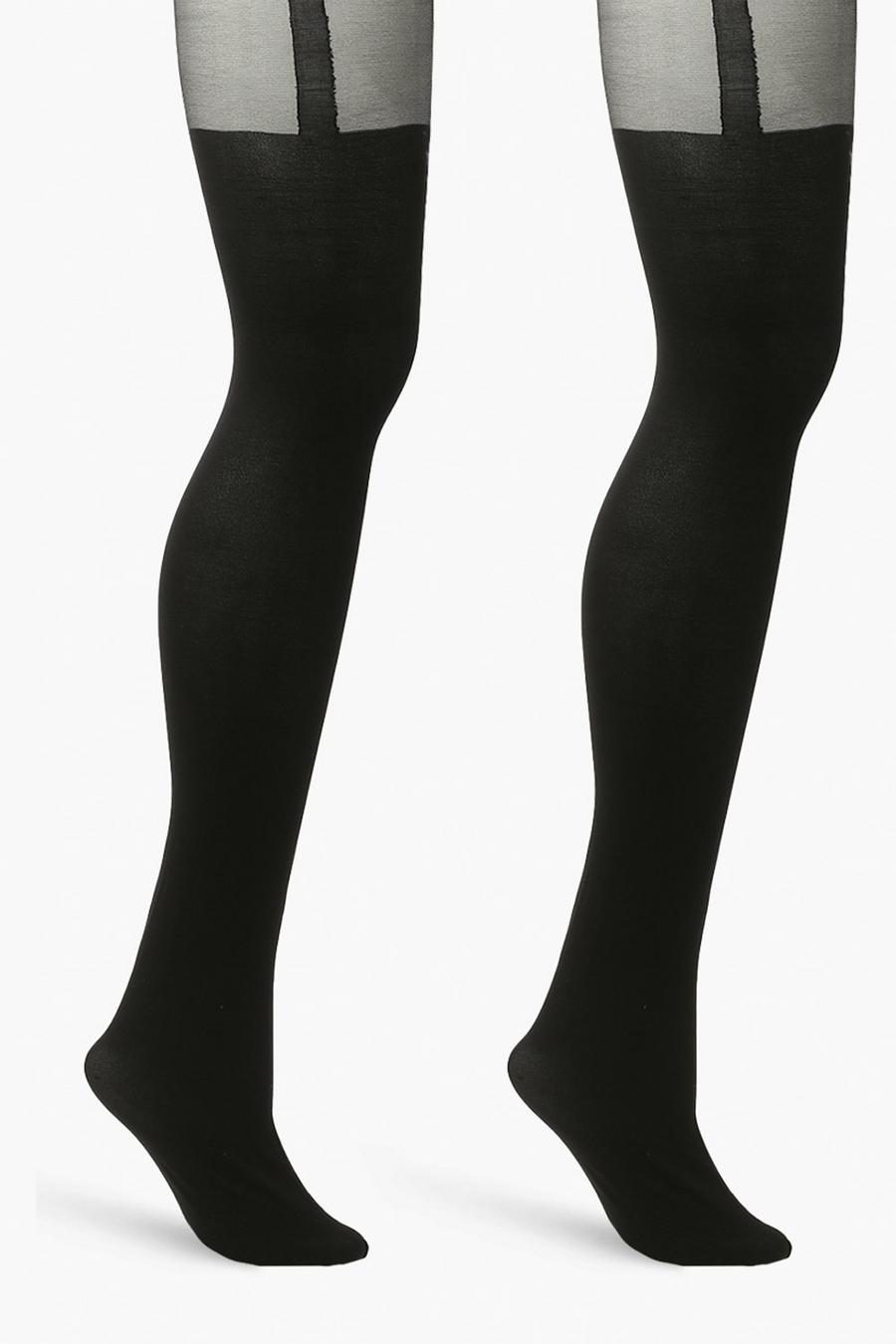 Black Plus Panty's Met Nep Jarretels (2 Stuks) image number 1