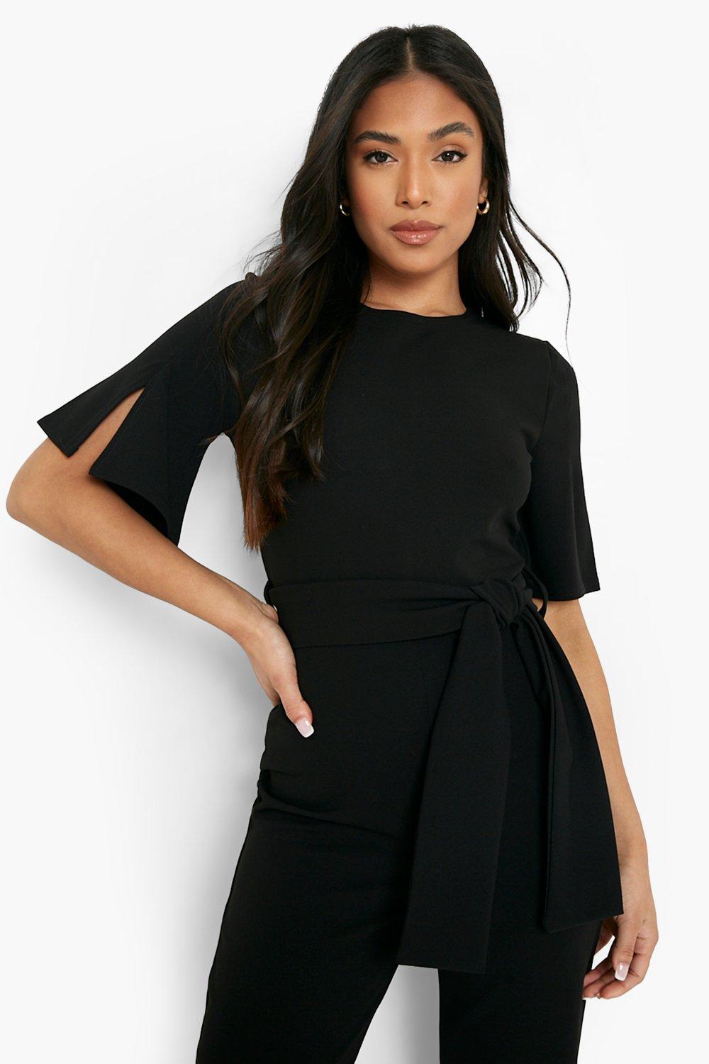 Boohoo petite black store jumpsuit