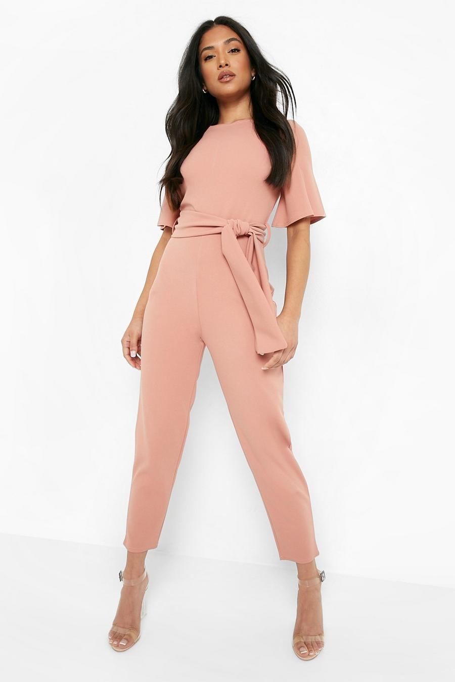 Blush Petite Cape Sleeve Belted Tailored Jumpsuit image number 1