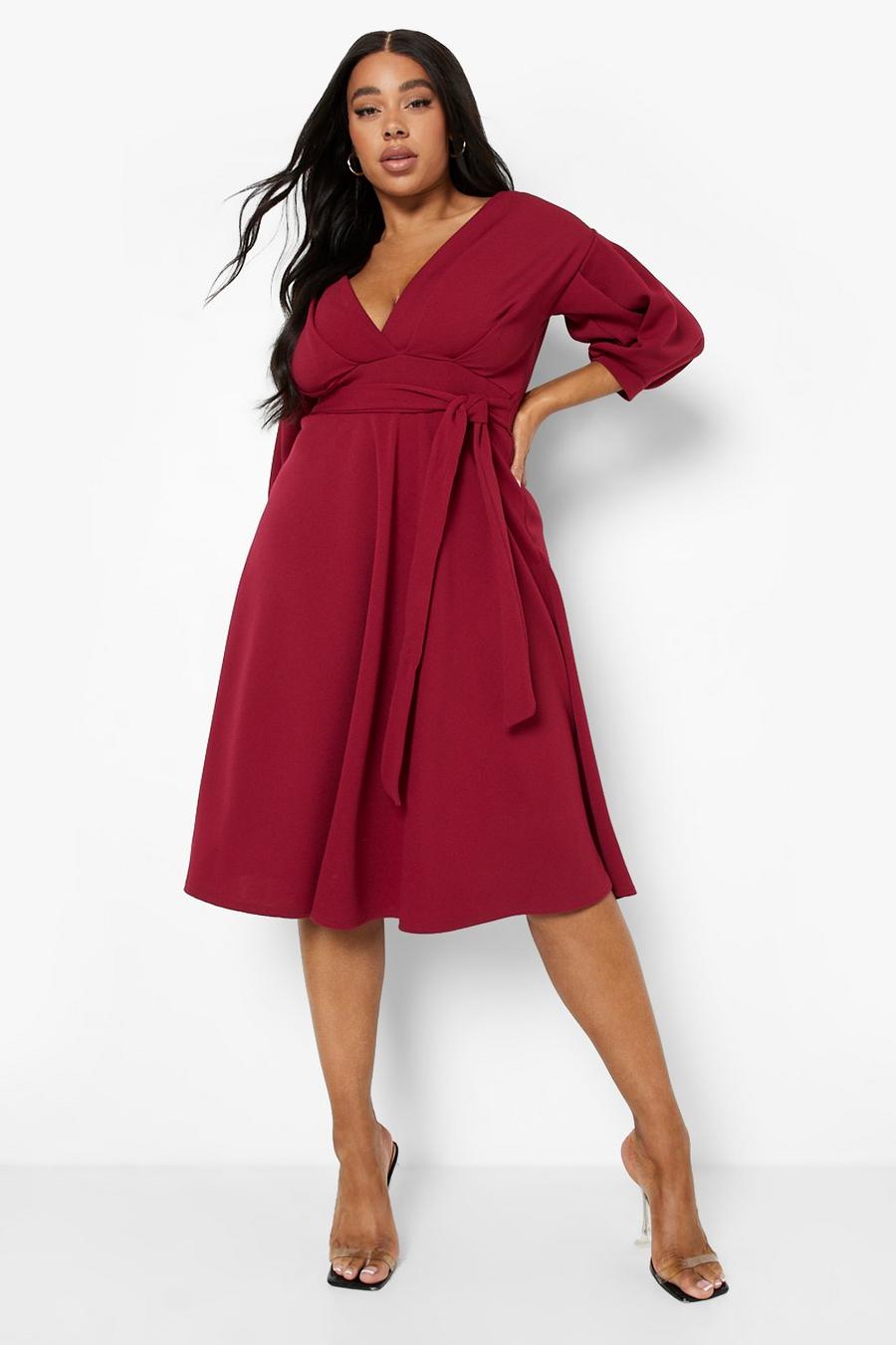 Berry red Plus Off Shoulder Wrap Midi Dress
