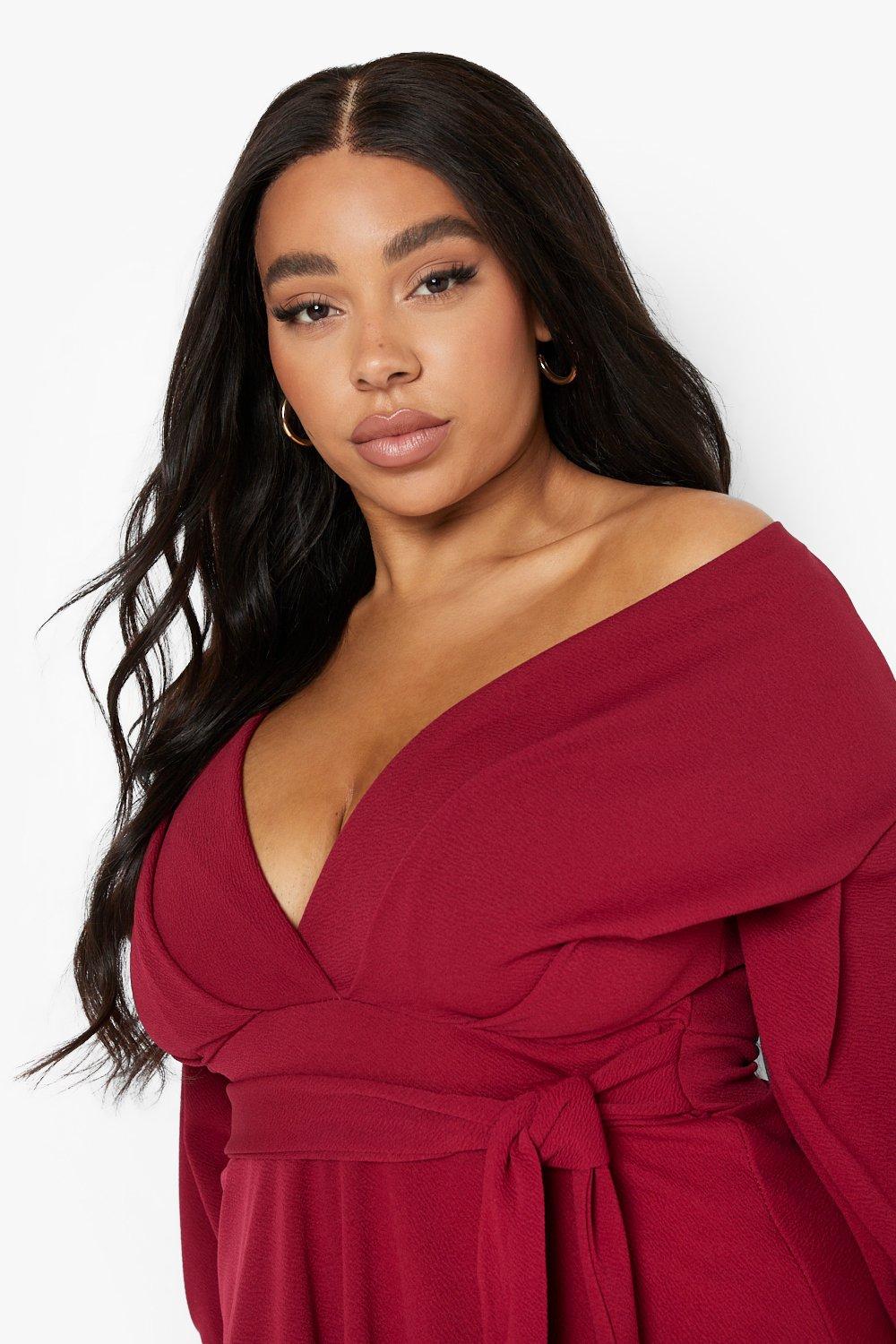 Plus Off Shoulder Wrap Midi Dress