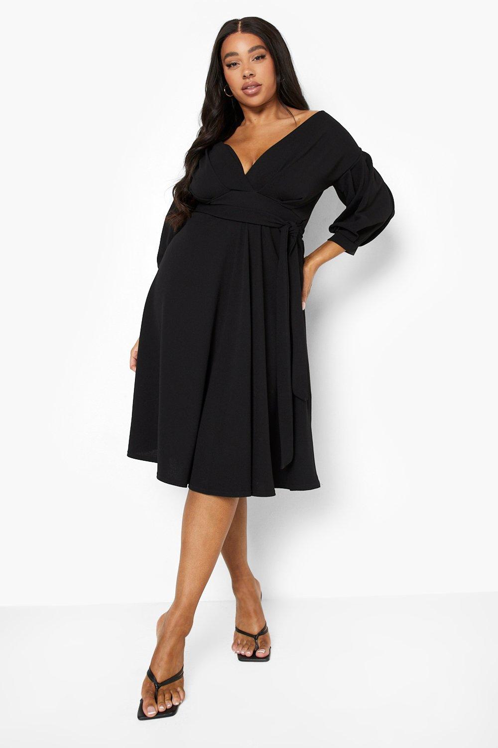 Plus Off Shoulder Wrap Midi Dress