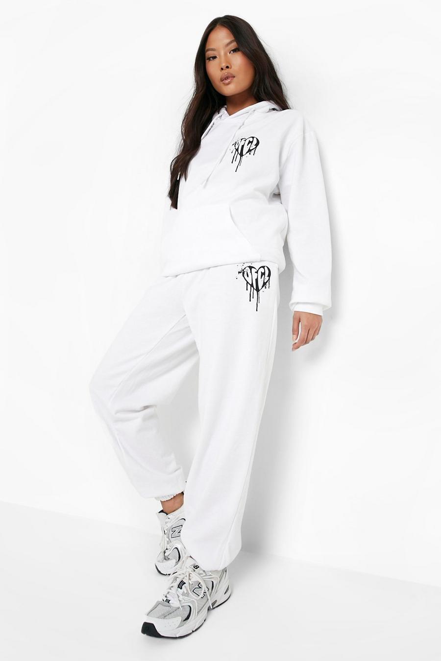 White Petite Ofcl Drip Heart Print Hoody Tracksuit image number 1