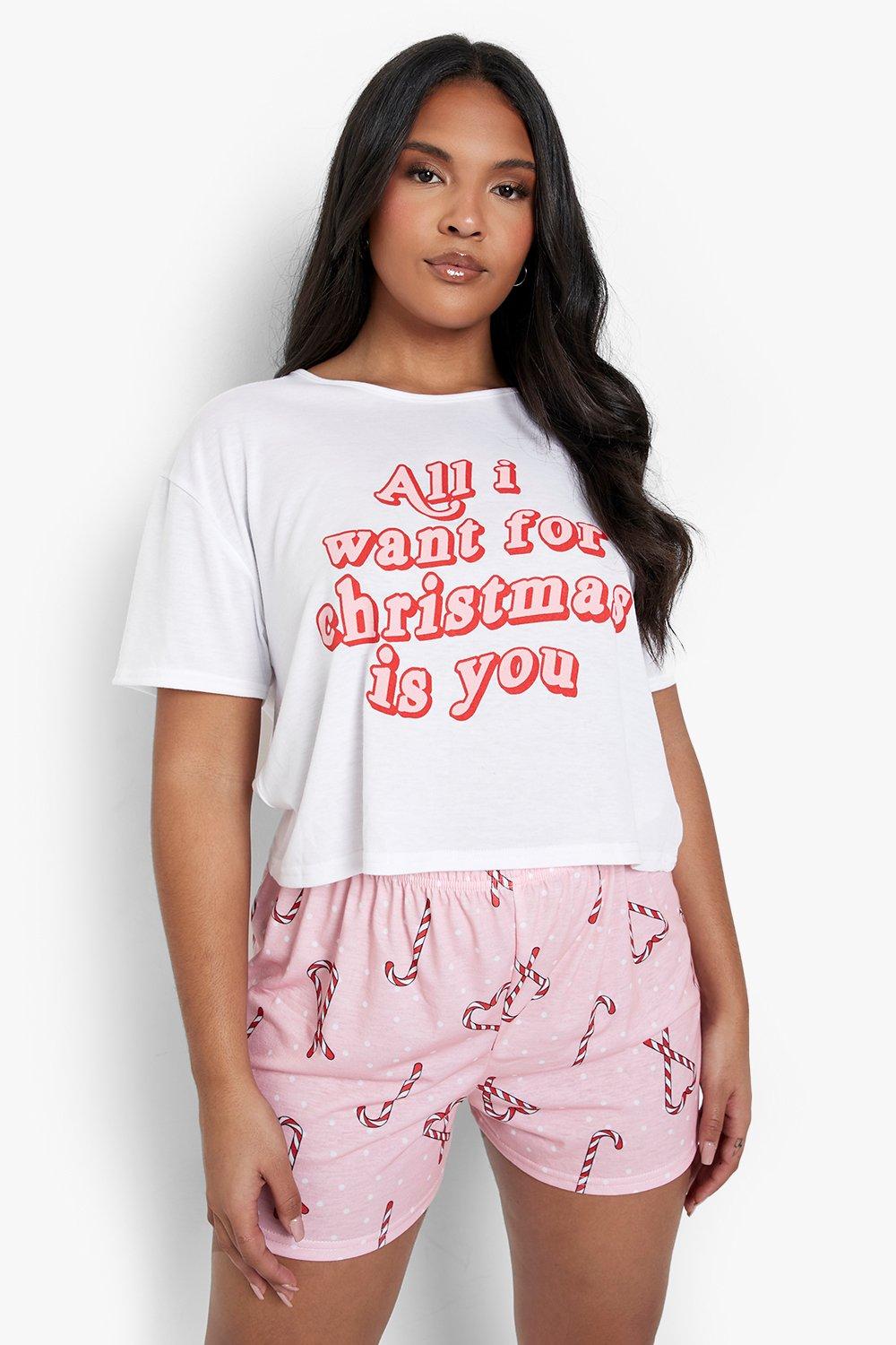 Plus Christmas Candycane Pyjama Short Set boohoo