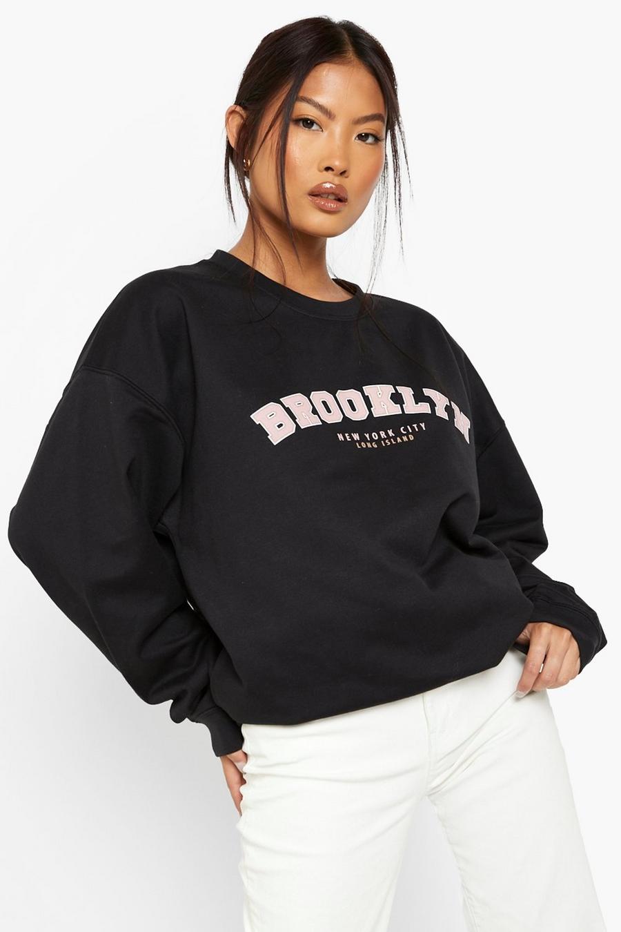 Black Petite Brooklyn Printed Oversized Sweatshirt