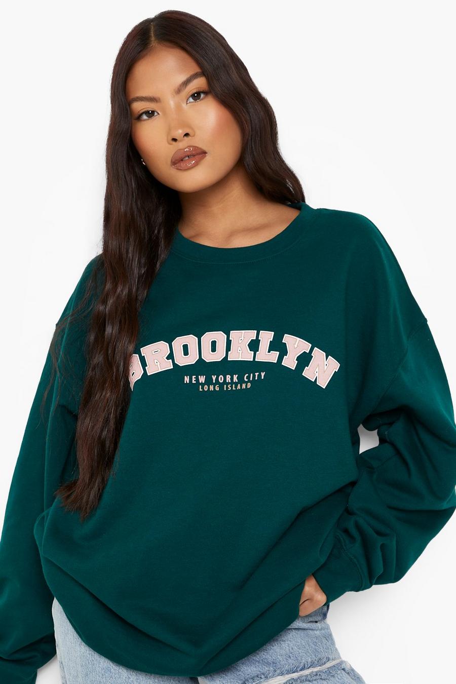 Bottle green Petite Brooklyn Printed Oversized Sweatshirt image number 1