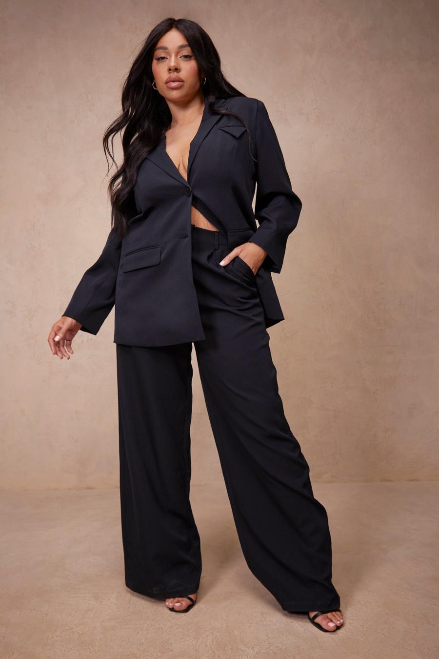 Black Plus Wide Leg Tailored Trousers image number 1