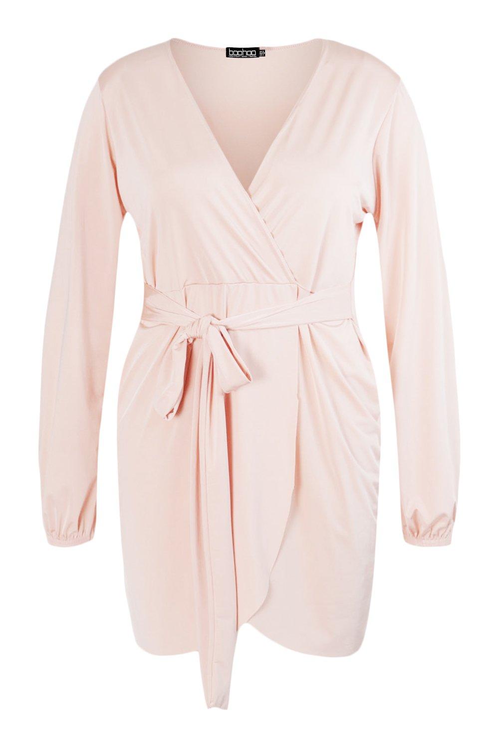 Boohoo pink wrap on sale dress