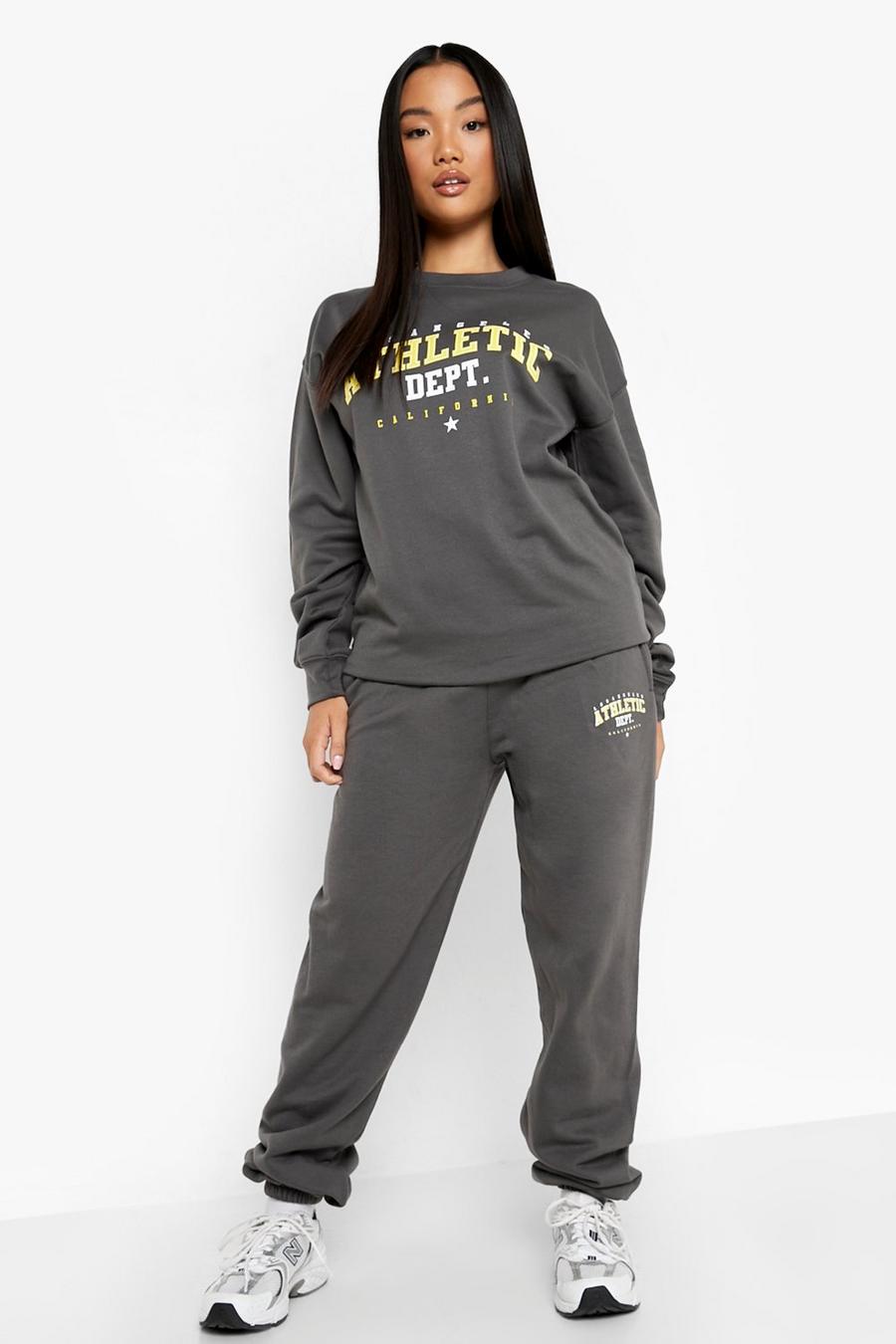 Charcoal grey Petite Athletic Printed Sweat Tracksuit