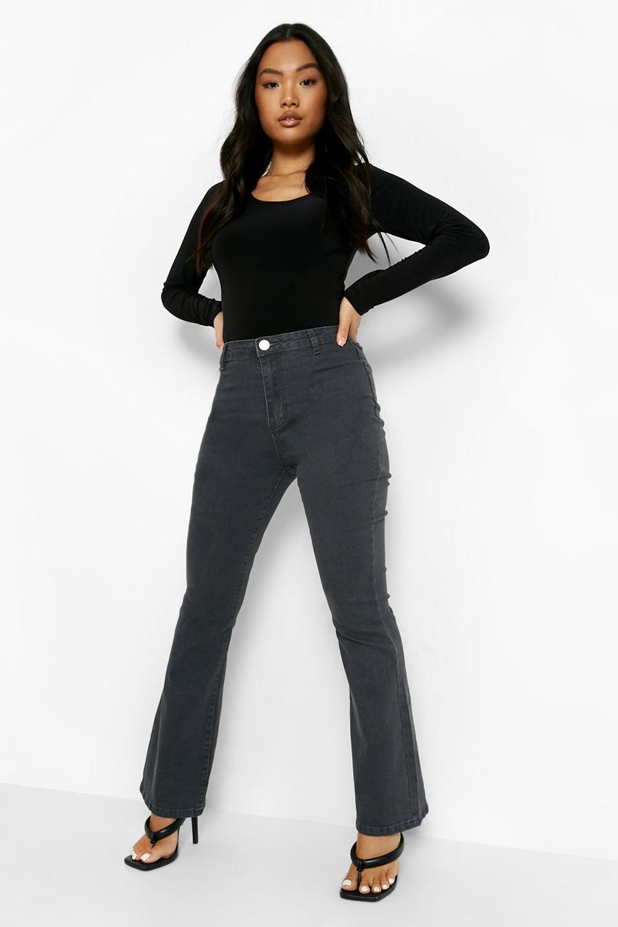 אפור gris מכנסי ג'ינס מתרחבים High Waist בסגנון דיסקו, פטיט