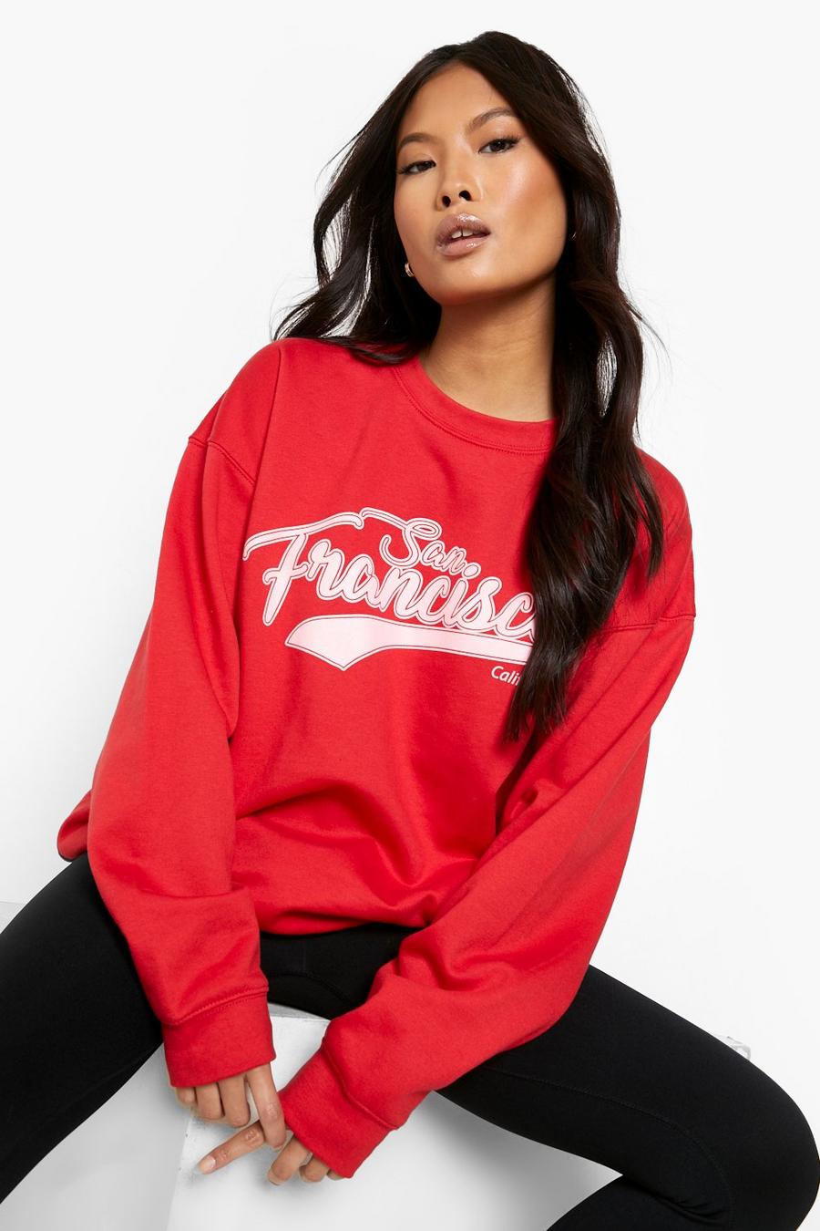 Red Petite San Francisco Printed Oversized Sweatshirt image number 1