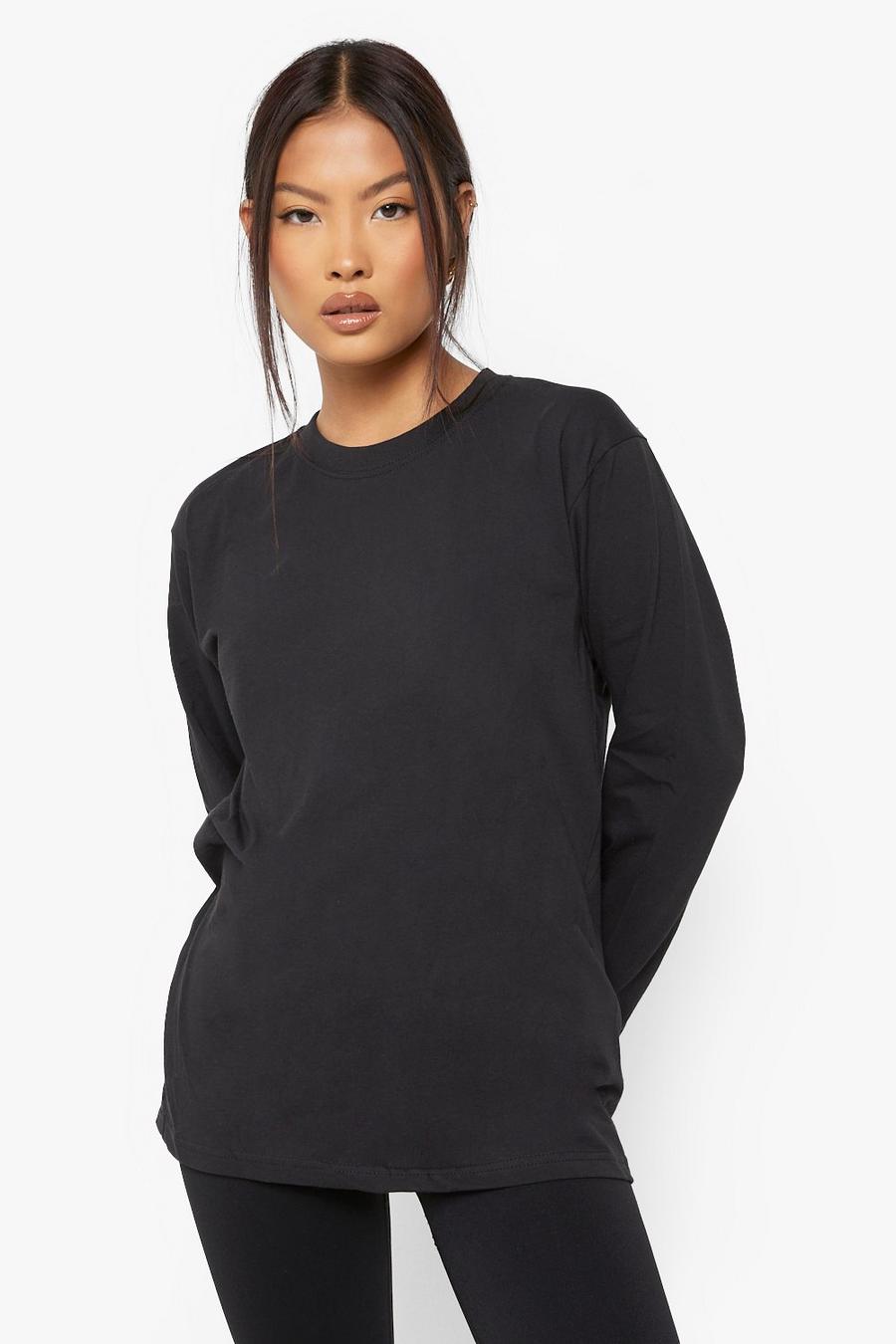 Black Petite Oversized Long Sleeve T-shirt image number 1