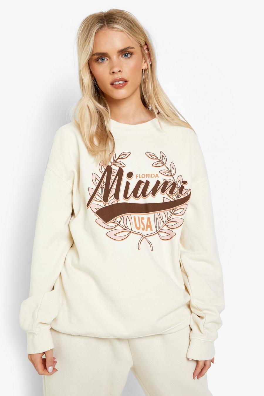 Butterscotch brown Petite Overdye Miami Printed Oversized Sweatshirt