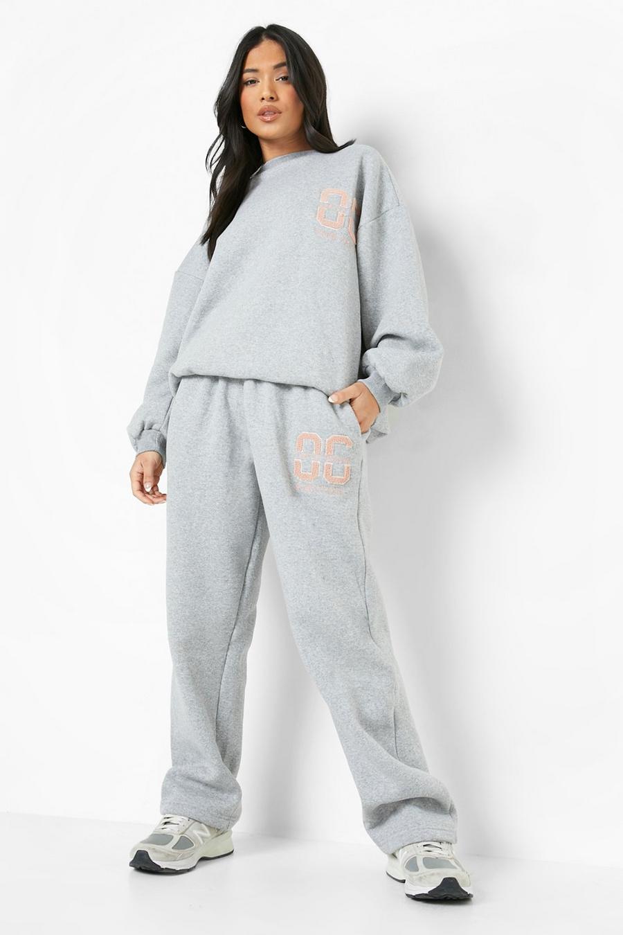 Grey marl Petite Towelling Applique Sweat Tracksuit image number 1