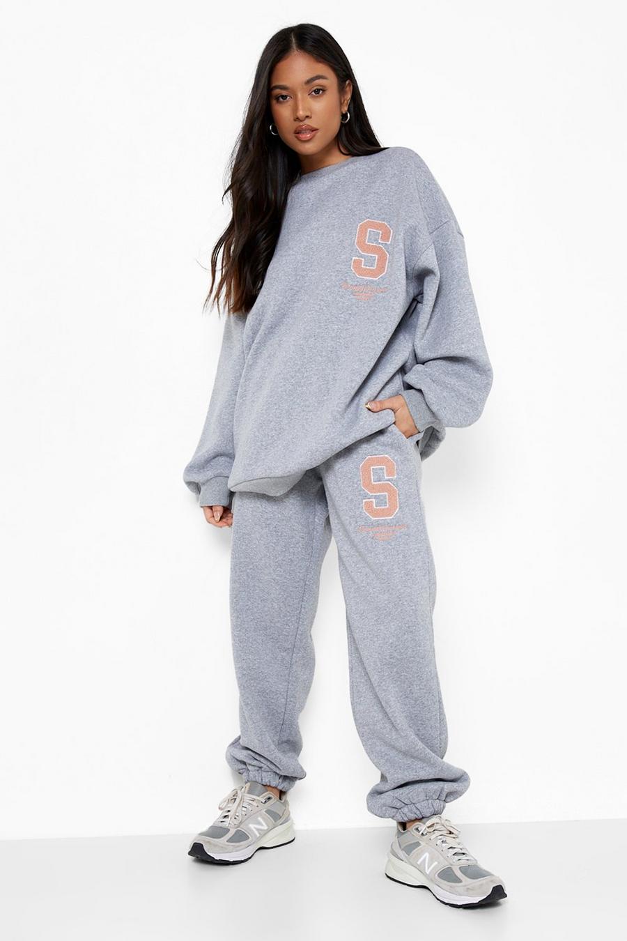 Grey marl Petite S Towelling Applique Sweat Tracksuit image number 1