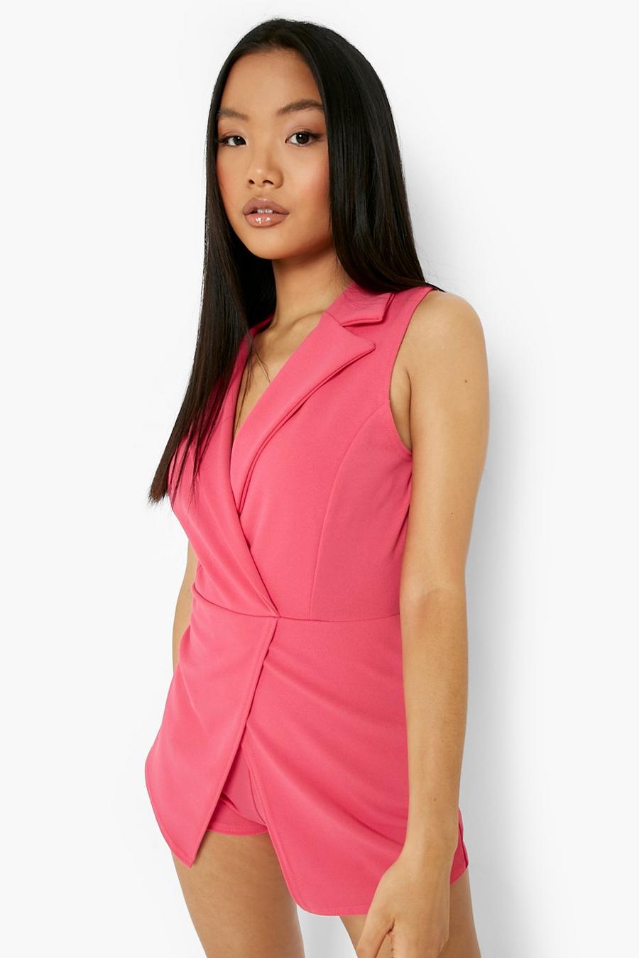 Petite - Combishort style blazer à ceinture sans manches, Hot pink image number 1
