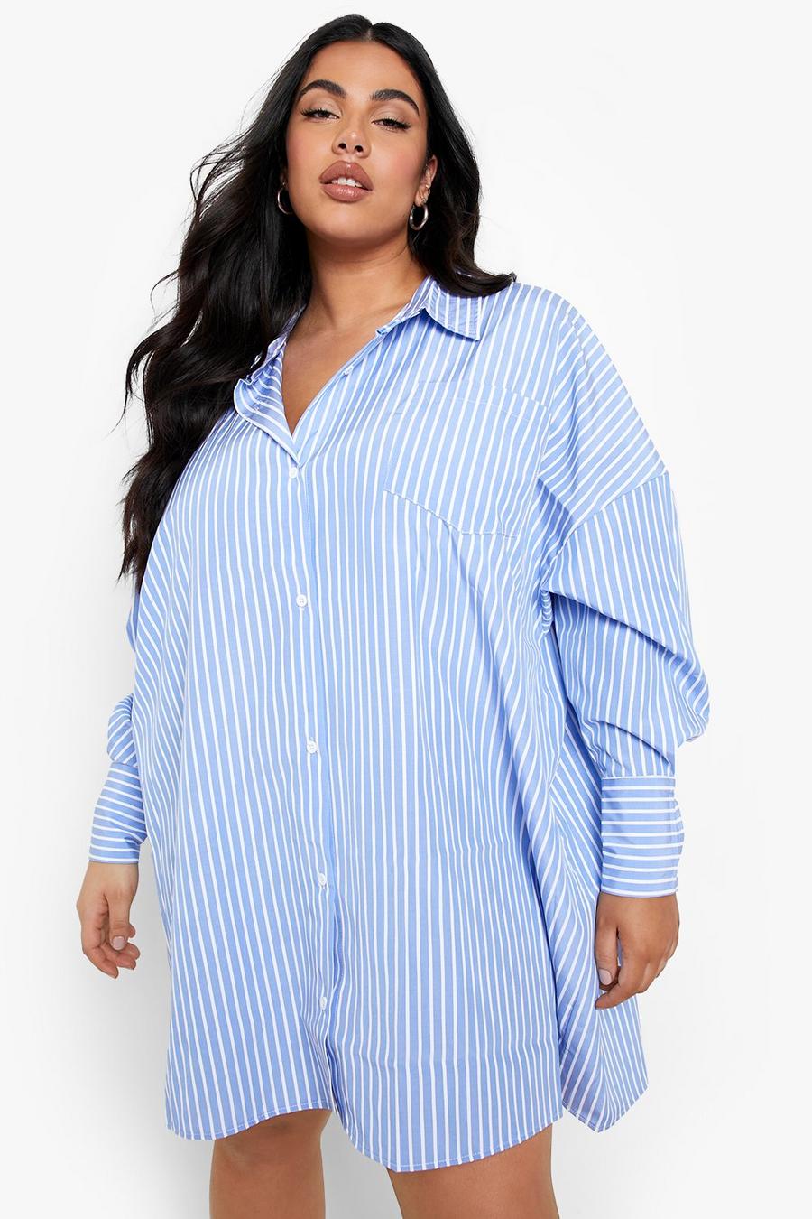 Blue Plus Stripe Oversized Shirt Dress image number 1
