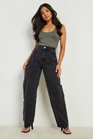 Petite Cargo Pocket Boyfriend Jeans black