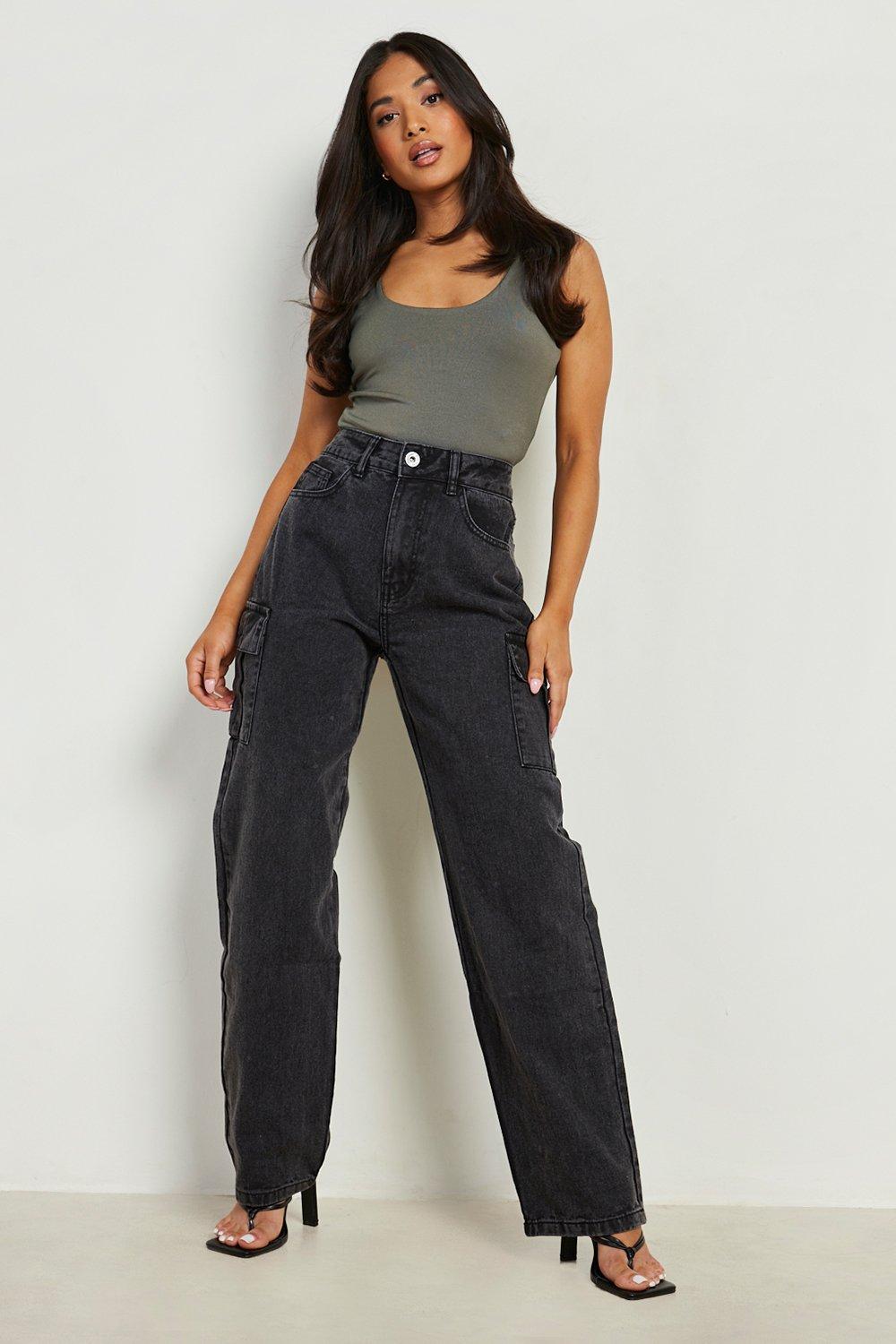 Women's Petite Cargo Pocket Boyfriend Jeans