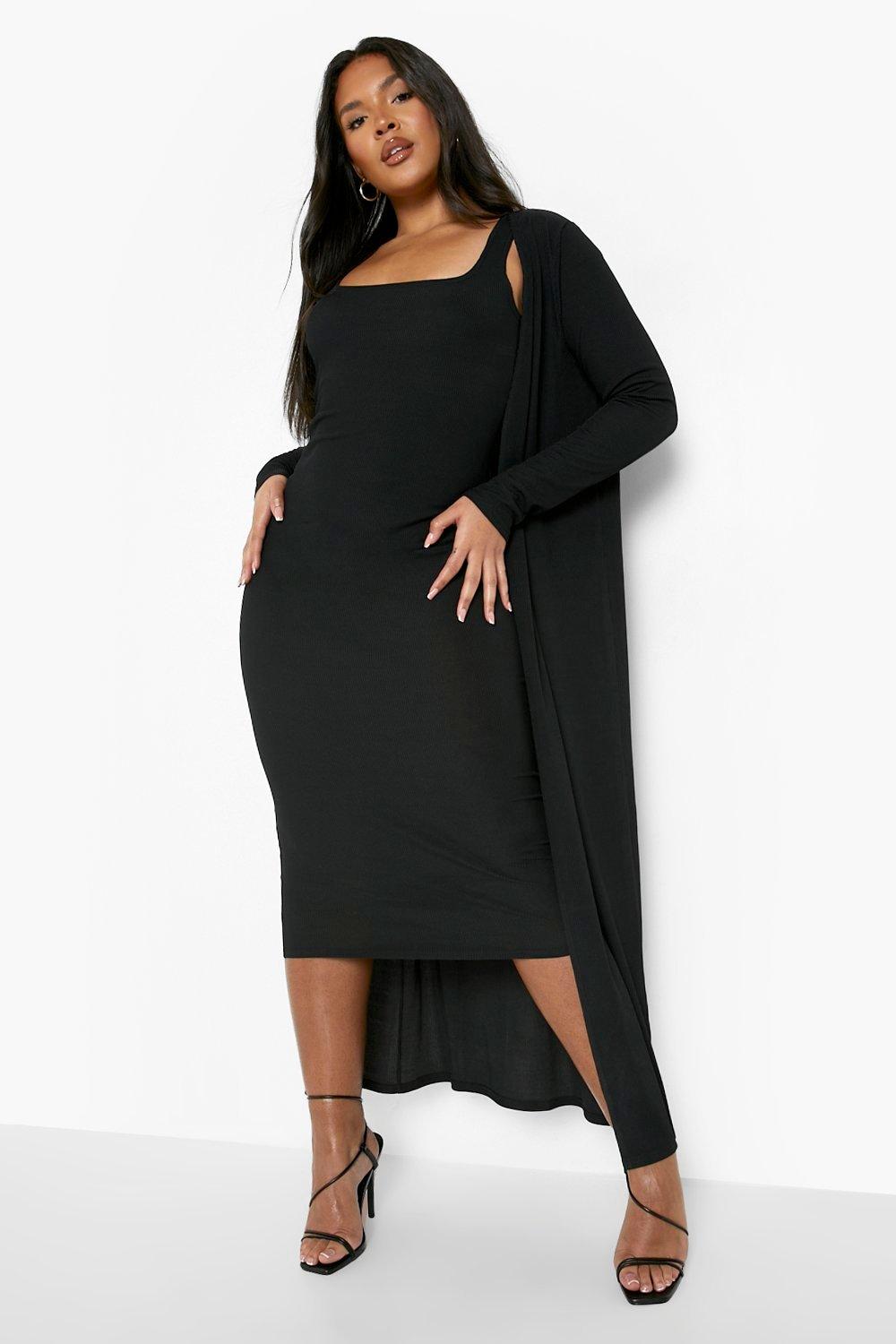 Grande taille Ensemble avec kimono long et robe mi longue cotelee boohoo FR