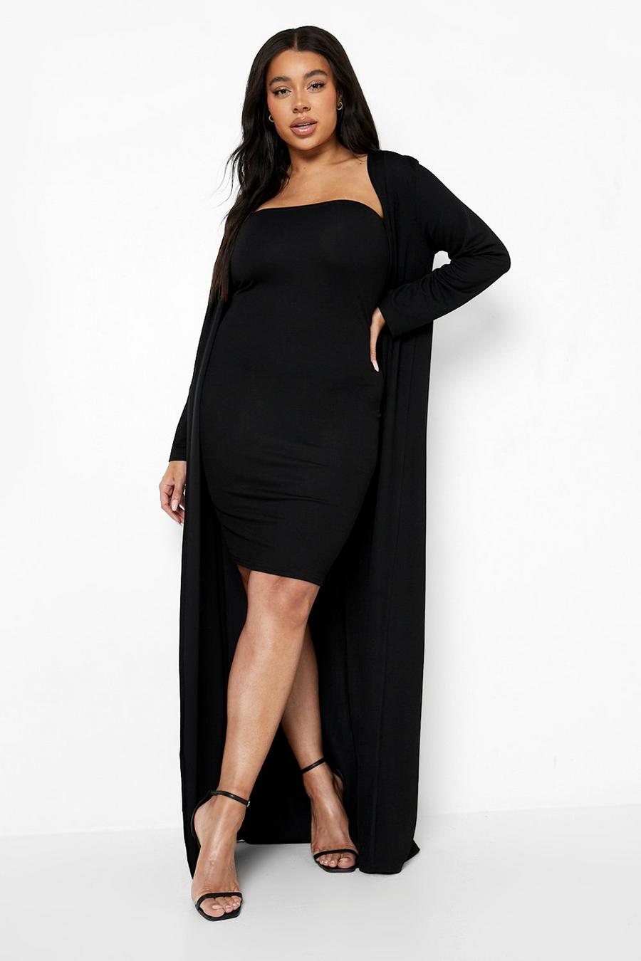 Black Plus Bandeau Top Dress And Duster Coat image number 1