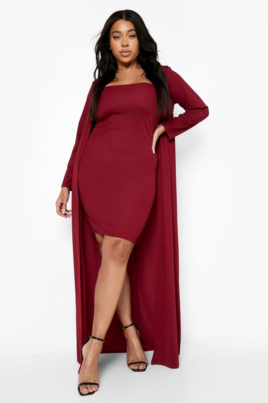 Raspberry Plus Bandeau Top Dress And Duster Coat image number 1