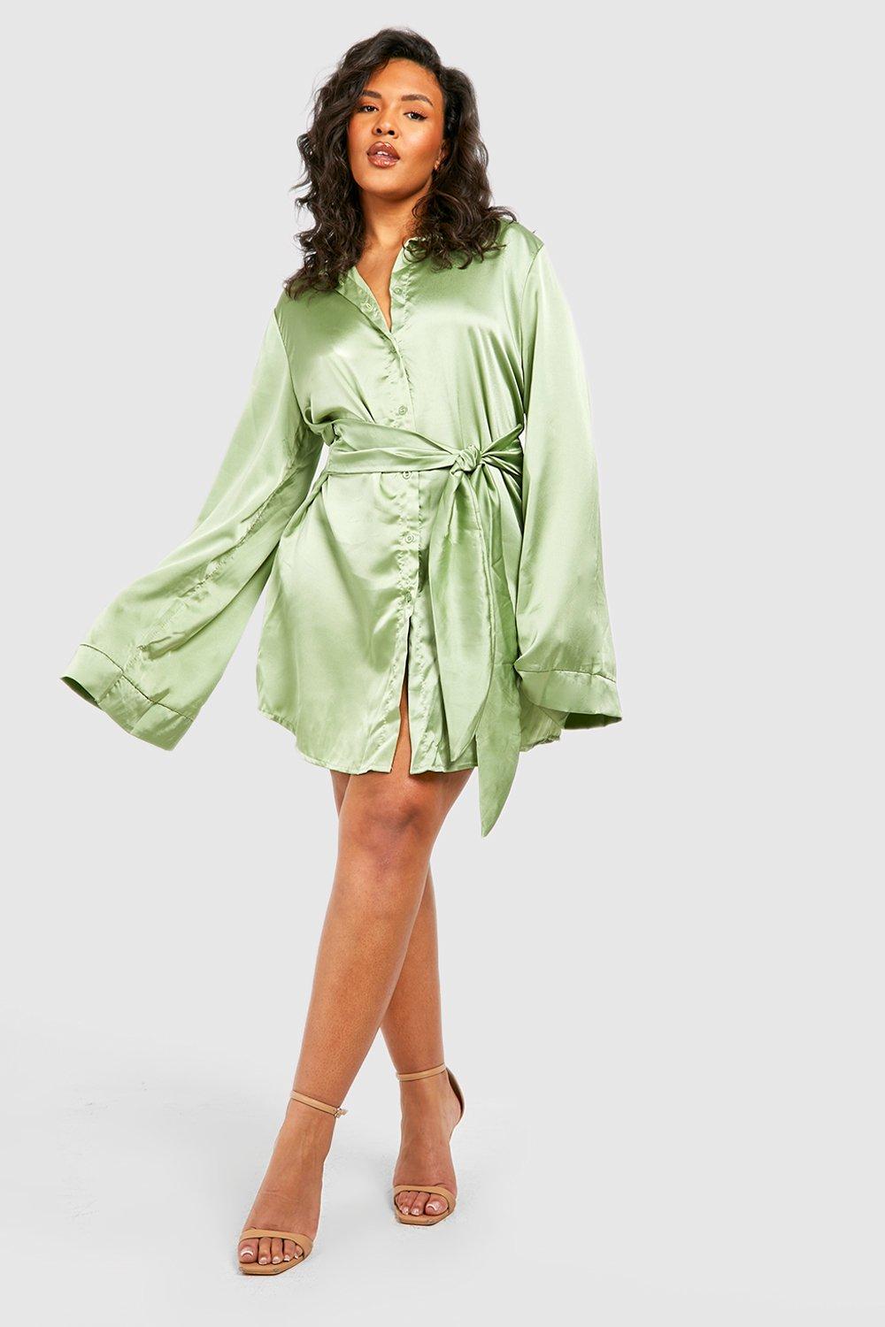 Women's Plus Satin Wrap Shirt Dress ...