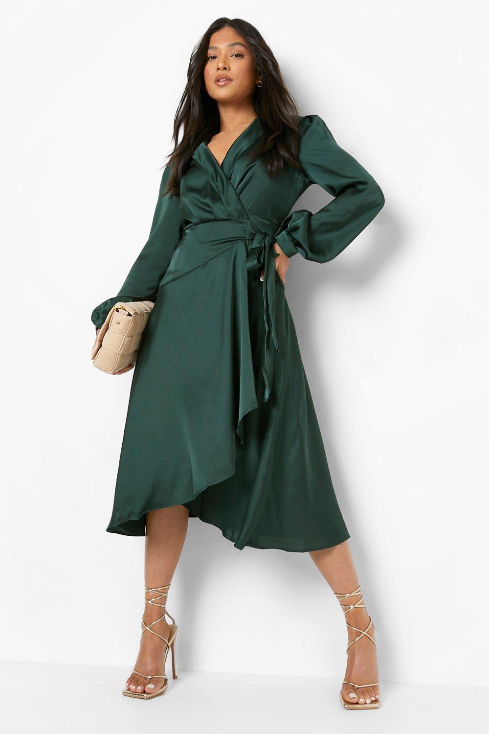 Petite satin wrap store dress