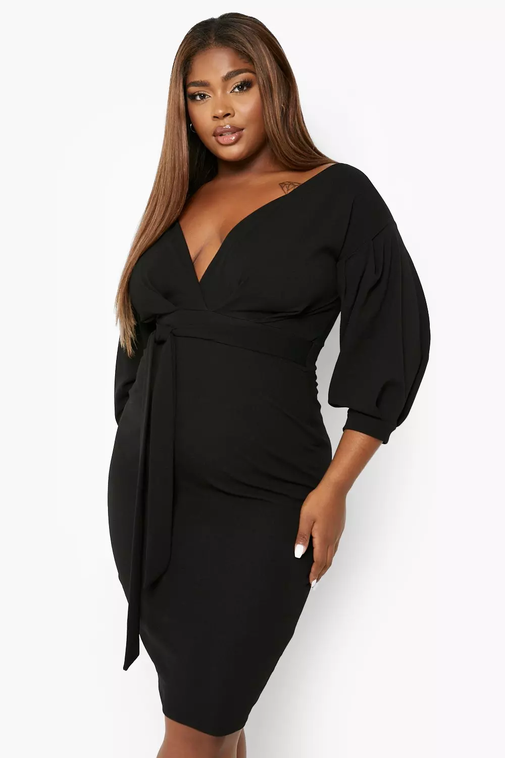 Off the shoulder 2024 wrap midi dress