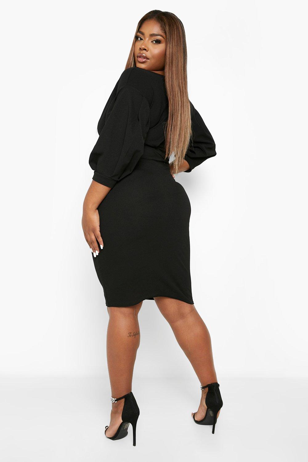 Boohoo plus off hot sale the shoulder wrap dress