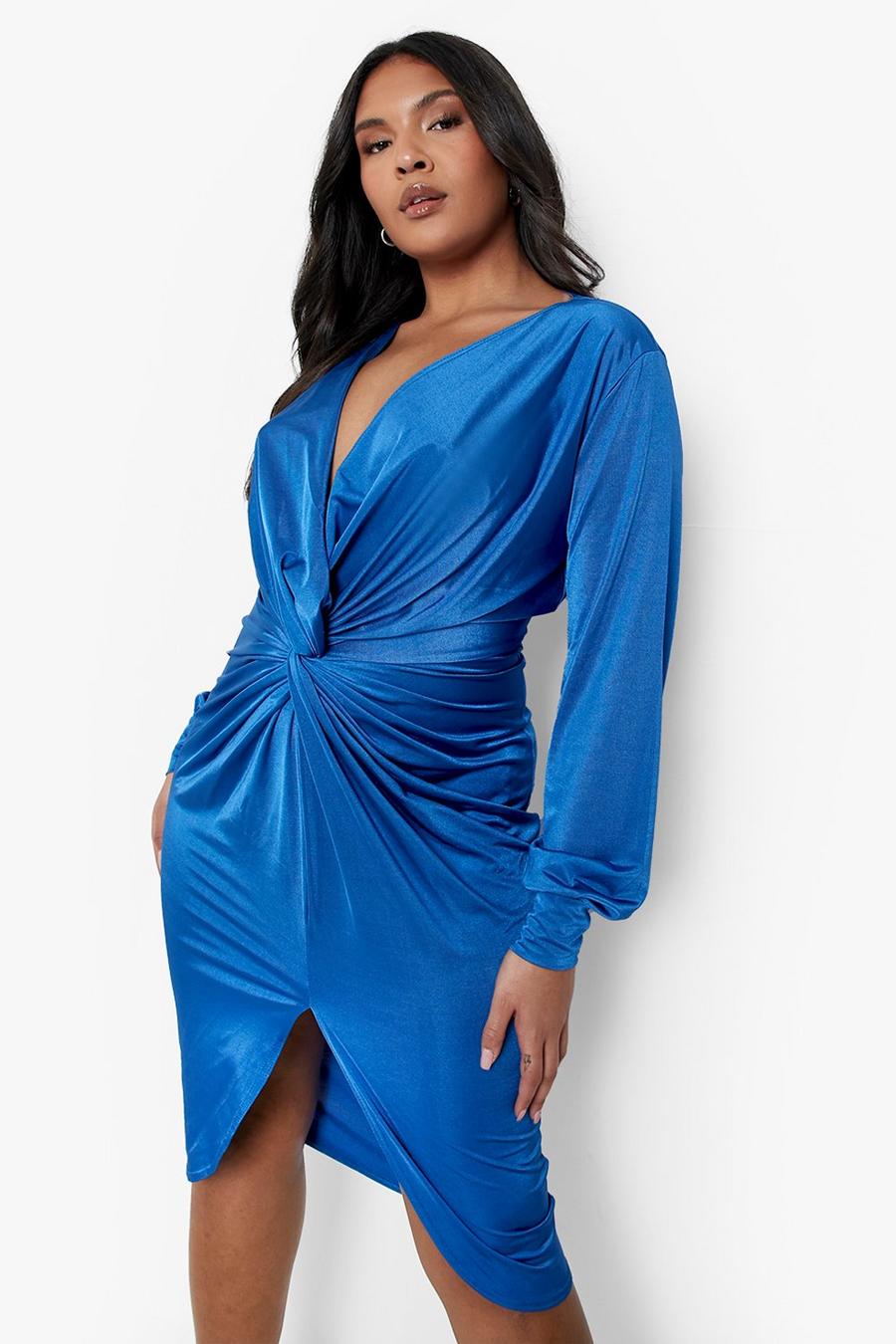 Cobalt blue Plus Slinky Twist Front Midi Dress