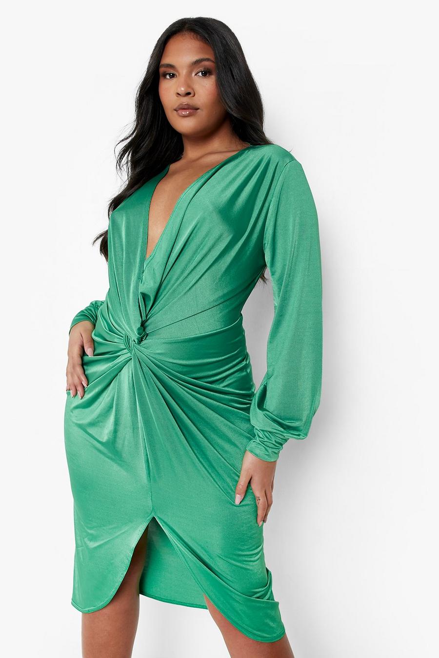 Green vert Plus Slinky Twist Front Midi Dress
