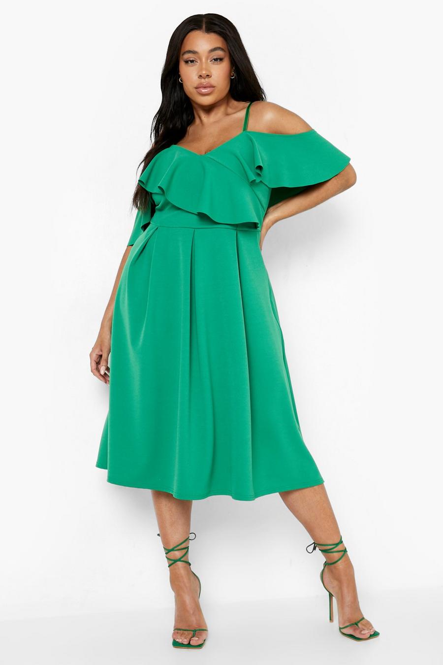 Emerald green Plus Scuba Cold Shoulder Wrap Midi Dress