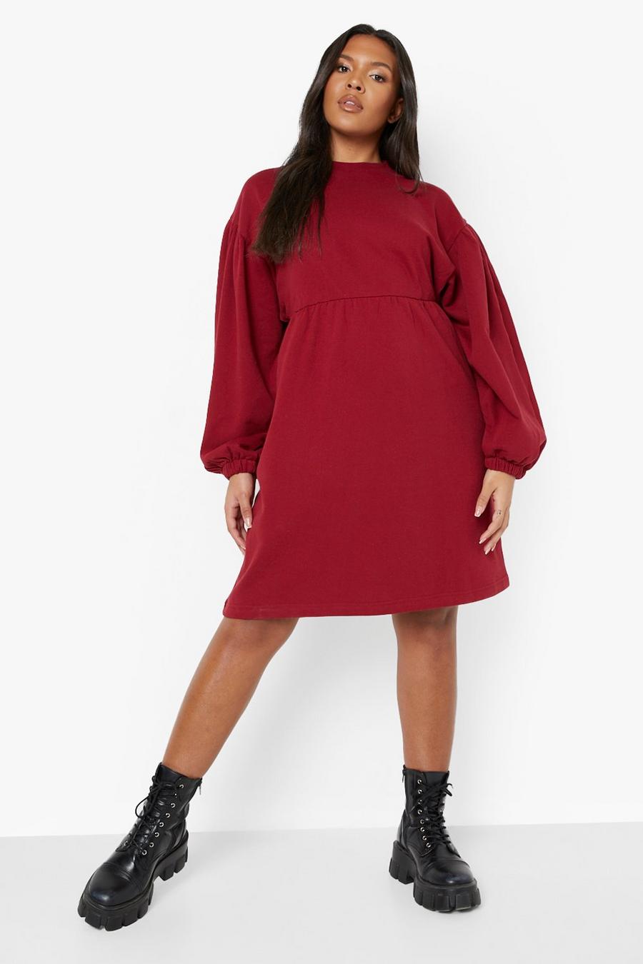 Burgundy red Plus Smock Sweatshirt Dress