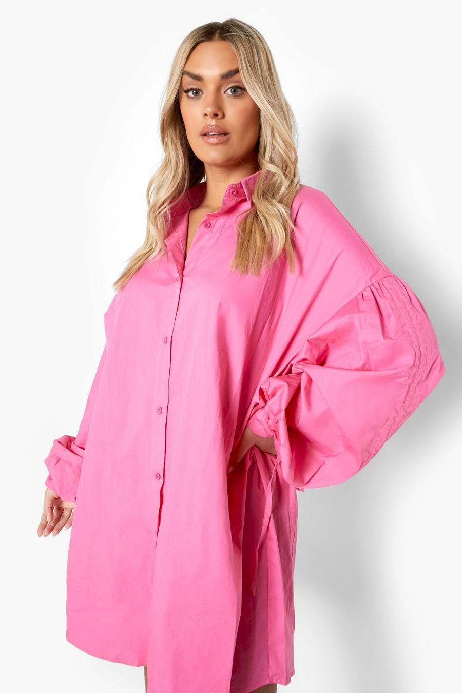 Bubblegum pink Plus Oversized Ruched Sleeve Shirt Dress
