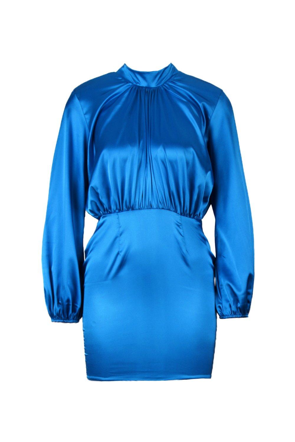 BLUE SPACE Name: Stylish Neck Puff Sleeve Attractive Women Dress Color  Green With Belt